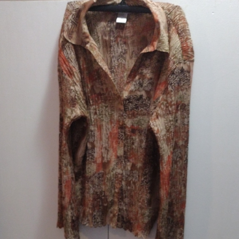 Abstract Multicolor Button-Up Boho Top with Collar XL